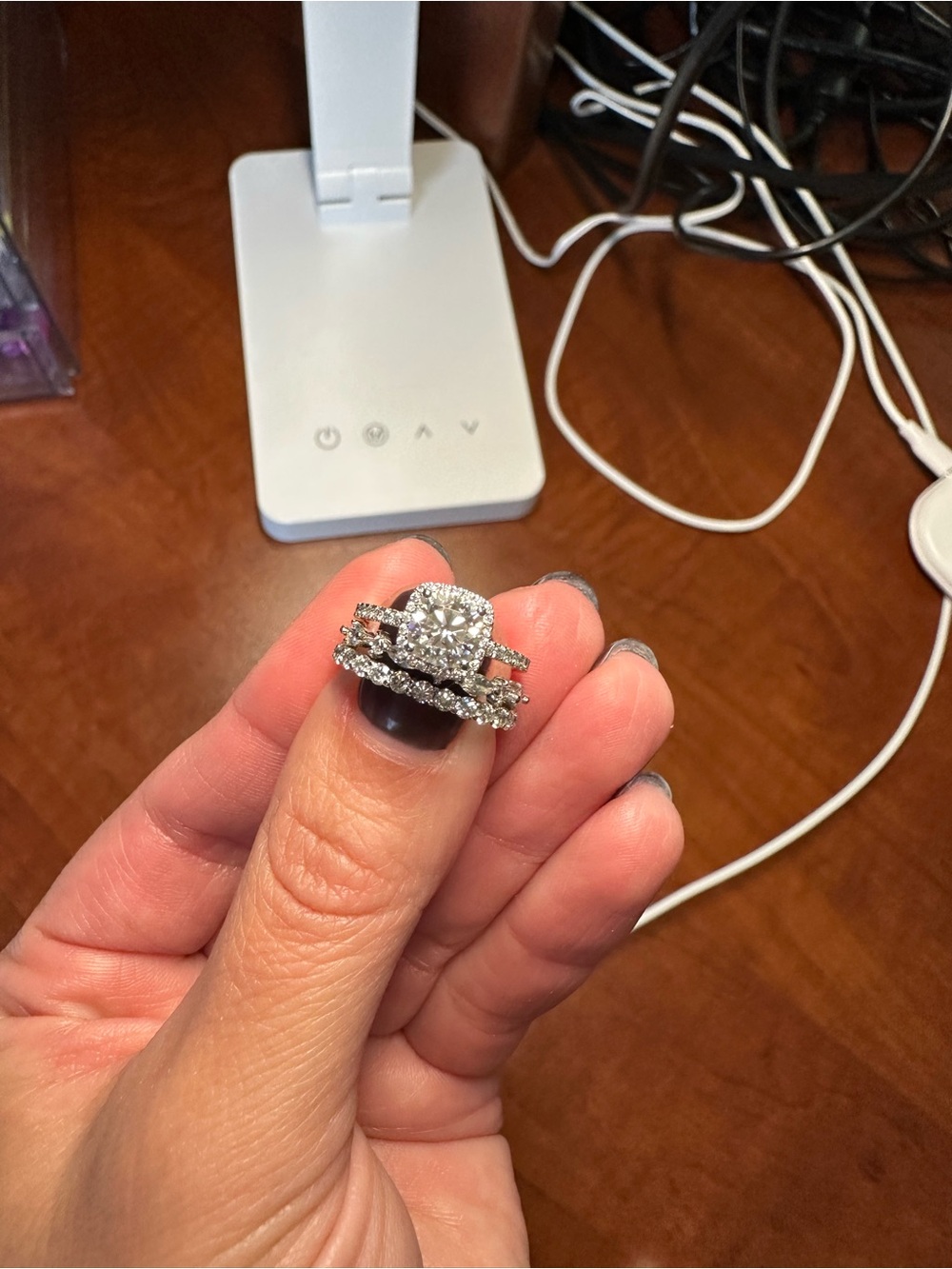 10K White Gold Moissanite/Simulated Diamond Wedding Set| 1.1 Carat Cushion